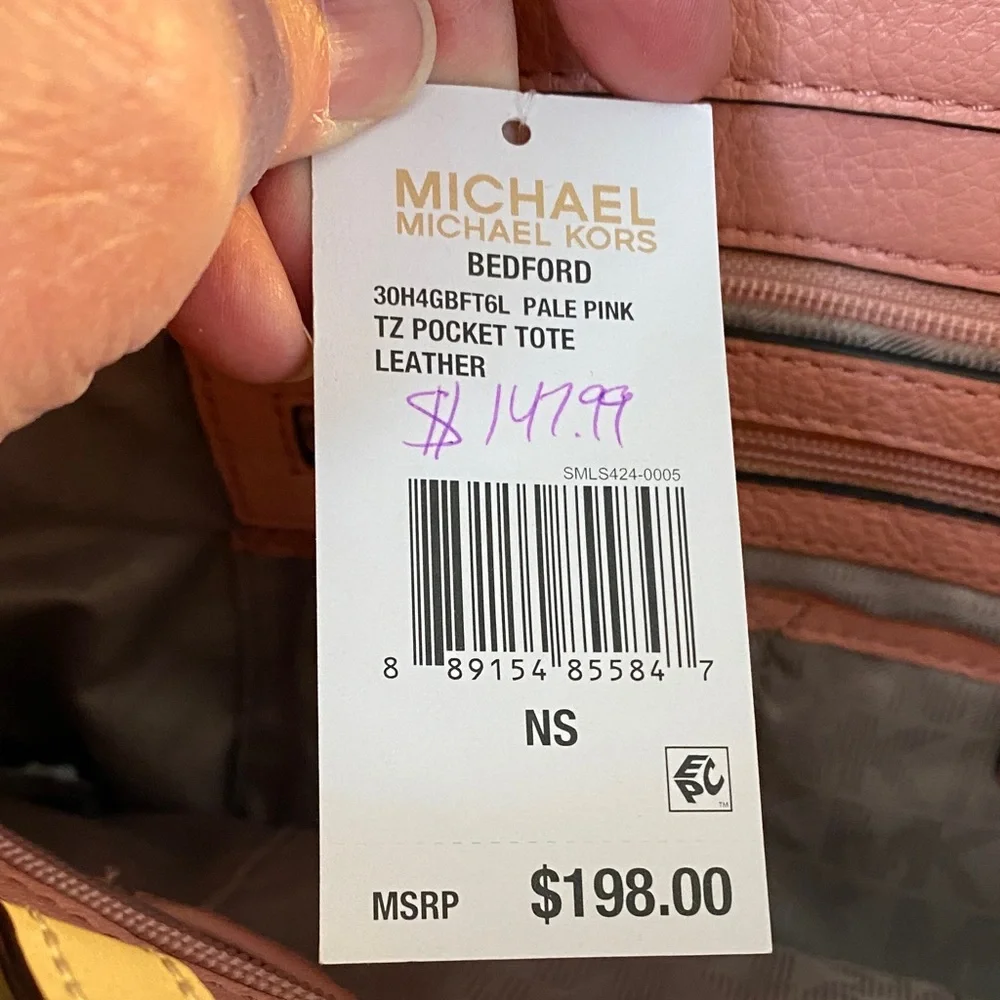 Michael Kors Pink Pebbled Leather Tote with Neutral Handles - Picture 4 of 4